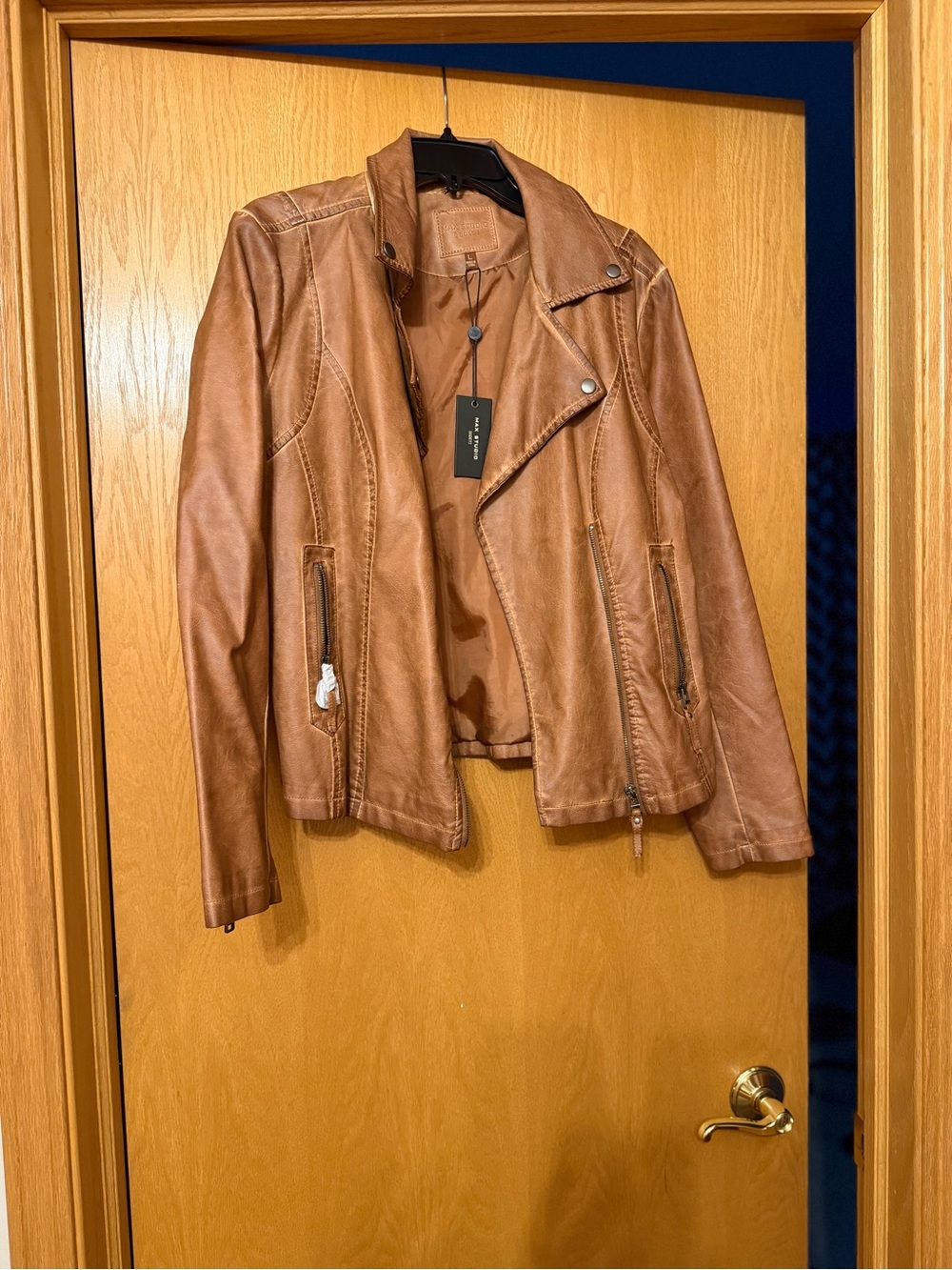 Max Studio Cognac Faux Leather Moto Jacket